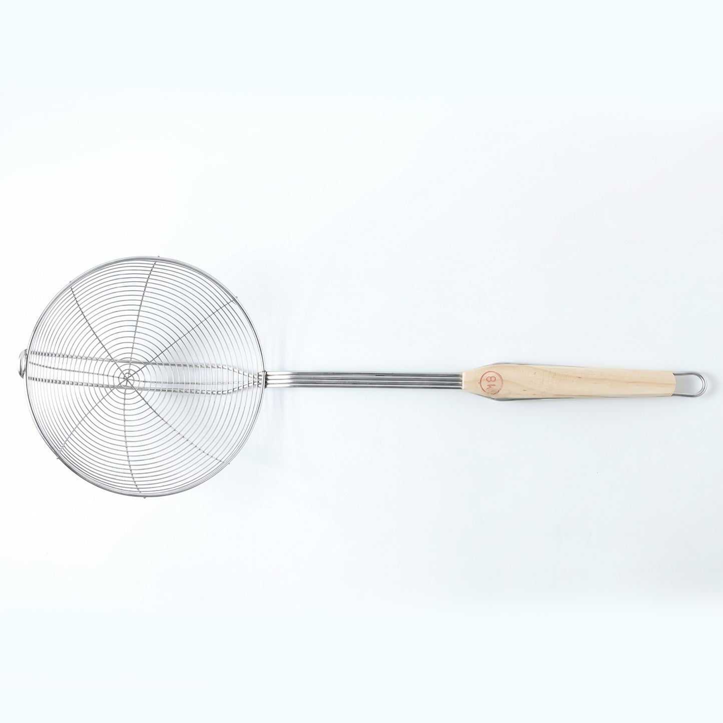 Wukusy stainless steel frying skimmer strainer with wooden handle, 45 cm, ideal for draining fried foods in the kitchen