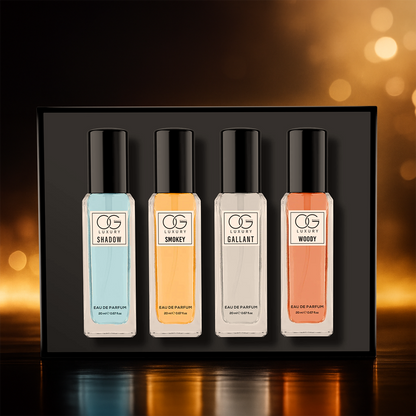 Wukusy Og Beauty Luxury Perfume Gift Set with four 20ml bottles, elegant health and beauty fragrance collection.