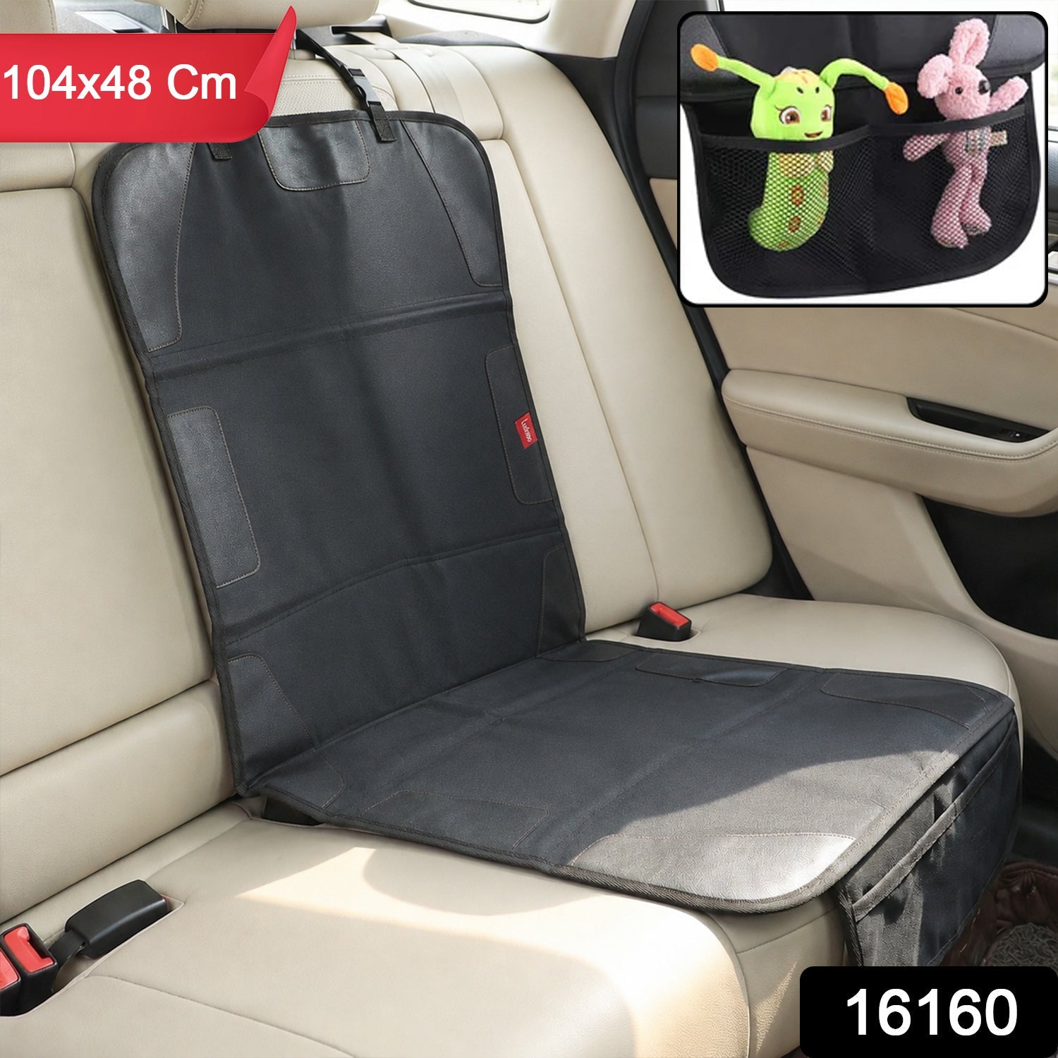 Wukusy waterproof car seat protector for baby and child, 104x48 cm back seat cover with durable, waterproof material in black.