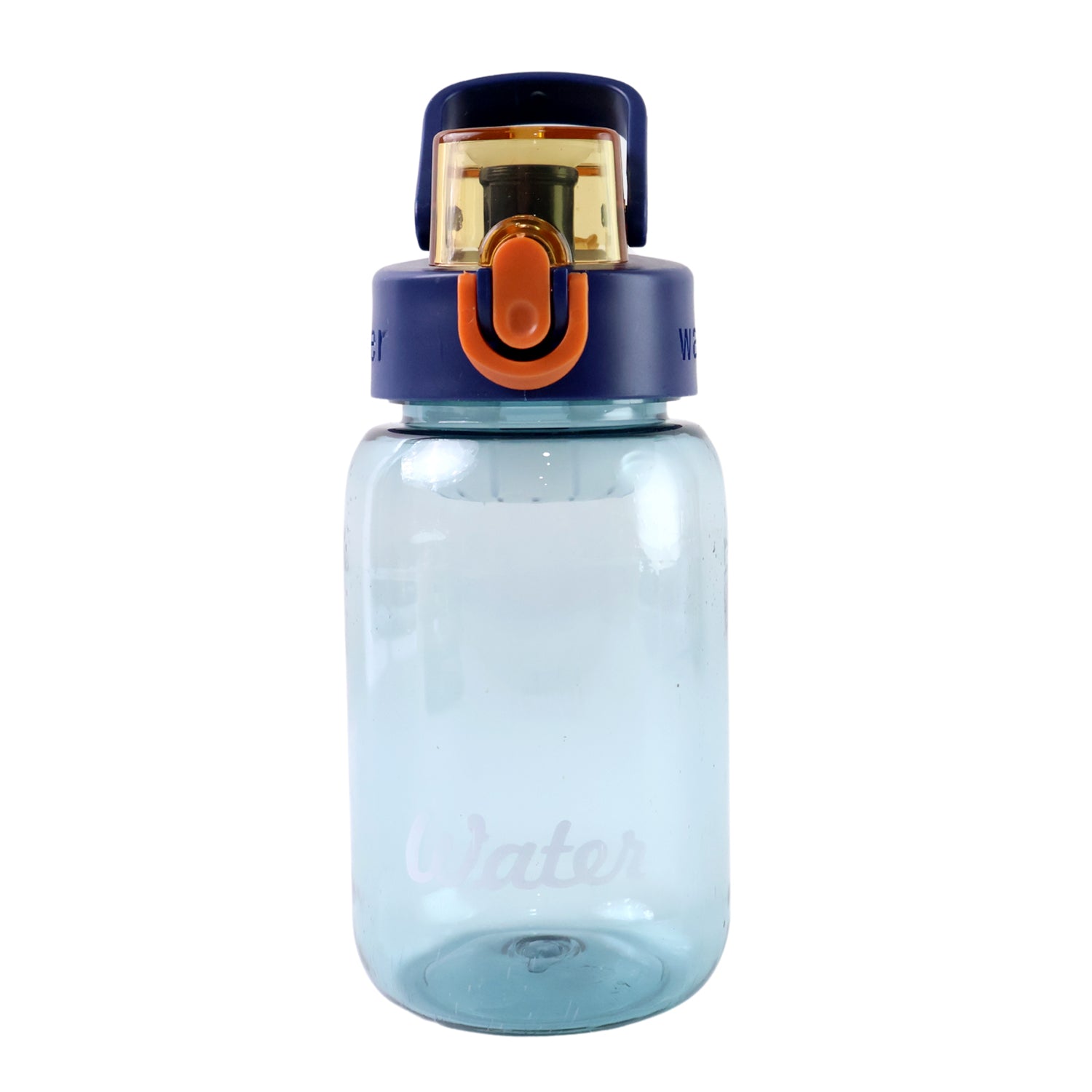 Blue plastic water bottle with leak-proof flip cap and safety lock, 600ml capacity, by Wukusy for home and kitchen use.