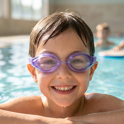 Kids lightweight swimming goggles by Wukusy with a flexible frame and leak-proof seal, ideal for comfortable water activities.