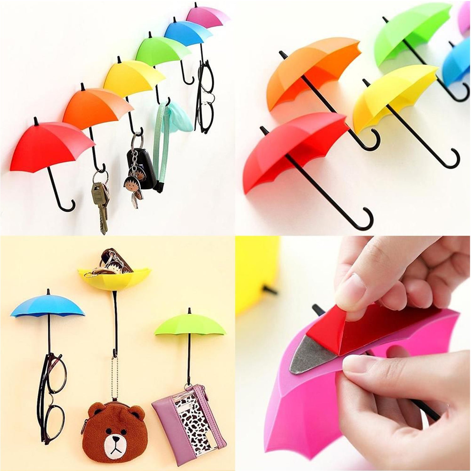 Wukusy multipurpose umbrella, key, hat holder wall hook in multicolor, wall-mounted home improvement accessory for organizing.