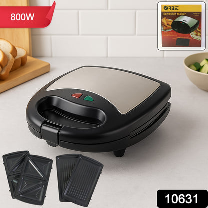 Wukusy Orbit sandwich maker with interchangeable plates on a kitchen counter, 800W home appliance for quick sandwich preparation