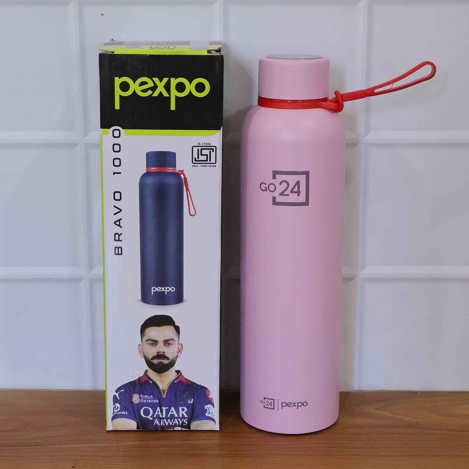 Wukusy Pexpo Bravo stainless steel water bottle with 1000ml capacity, insulated hot and cold beverage container