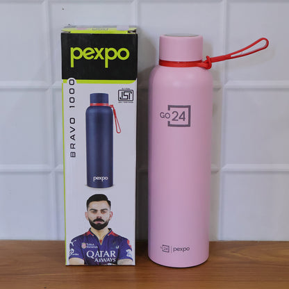 Wukusy Pexpo Bravo stainless steel water bottle with 1000ml capacity, insulated hot and cold beverage container