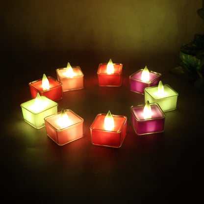 Set of nine Wukusy LED flameless tealight candles for home decor, featuring warm flickering light and realistic candle design.