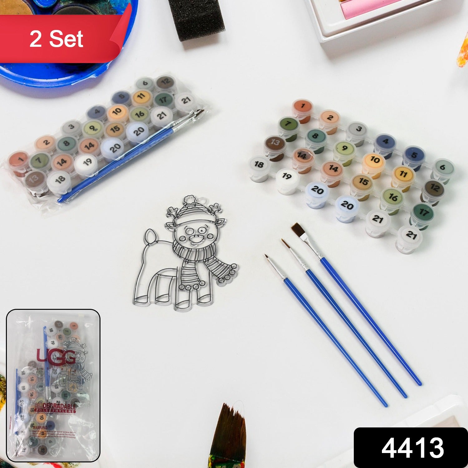 Wukusy Paint By Number Kits, 2-set with 21 color numbers and 6 paint brushes, featuring colorful canvas images for easy painting.