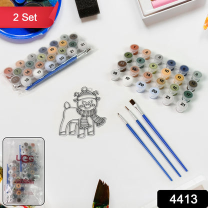 Wukusy Paint By Number Kits, 2-set with 21 color numbers and 6 paint brushes, featuring colorful canvas images for easy painting.