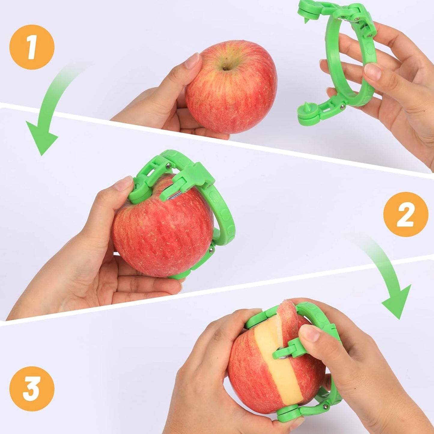 Wukusy adjustable apple peeler cutter with holder ring for easy peeling and slicing of apples in the home kitchen.