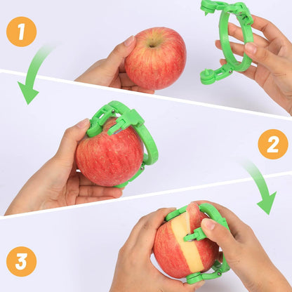 Wukusy adjustable apple peeler cutter with holder ring for easy peeling and slicing of apples in the home kitchen.