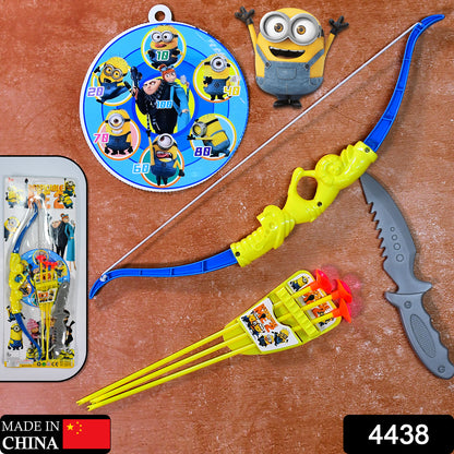 Wukusy plastic archery toy set with bow, 3 arrows, target board, and a single plastic knife for kids' outdoor play.