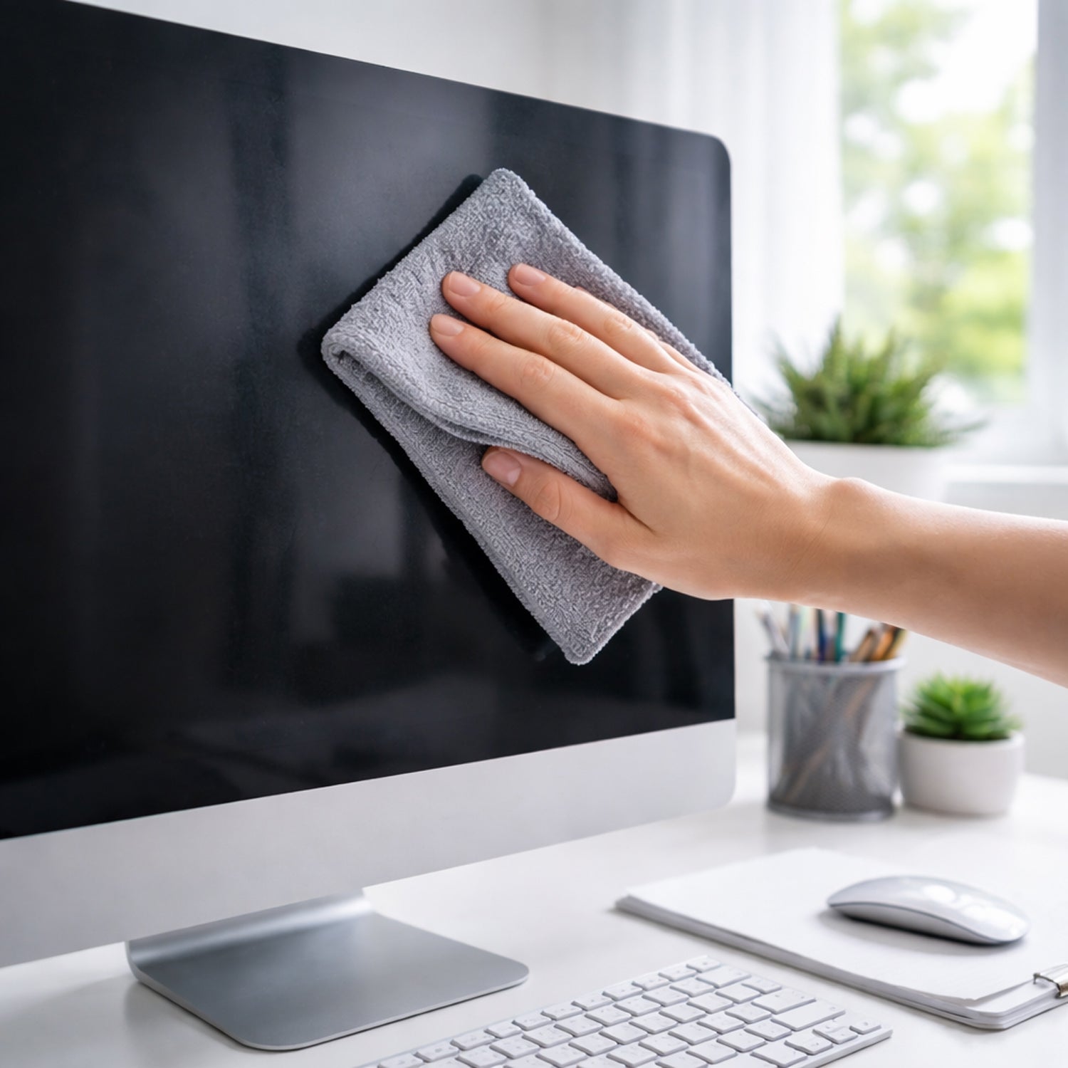 Wukusy reusable microfiber cleaning cloth 29x29 cm, soft and absorbent, ideal for cleaning surfaces and appliances.
