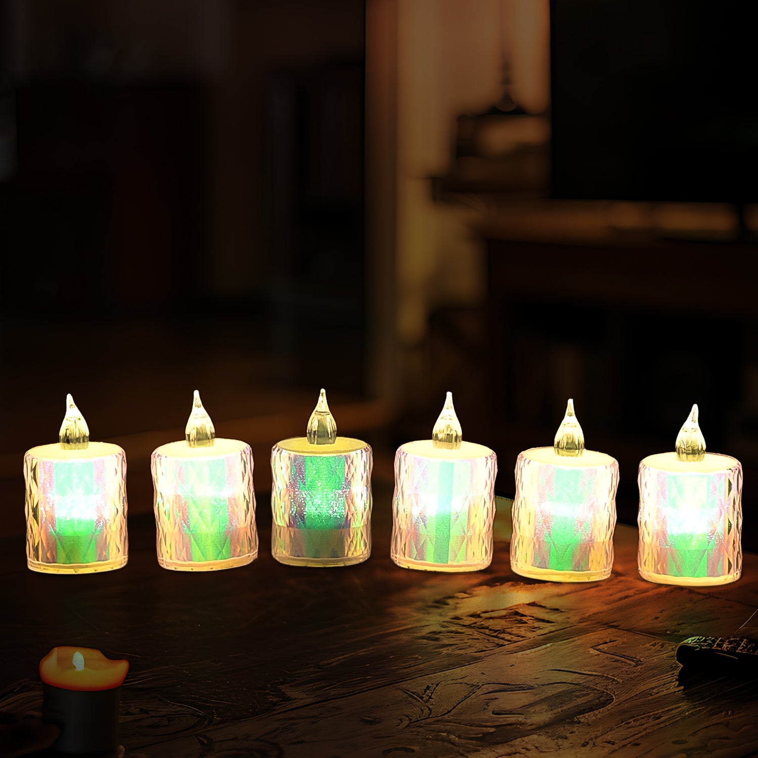 Wukusy 24-piece flameless, smokeless LED tea light candles with flickering electronic candle effect for home decor.