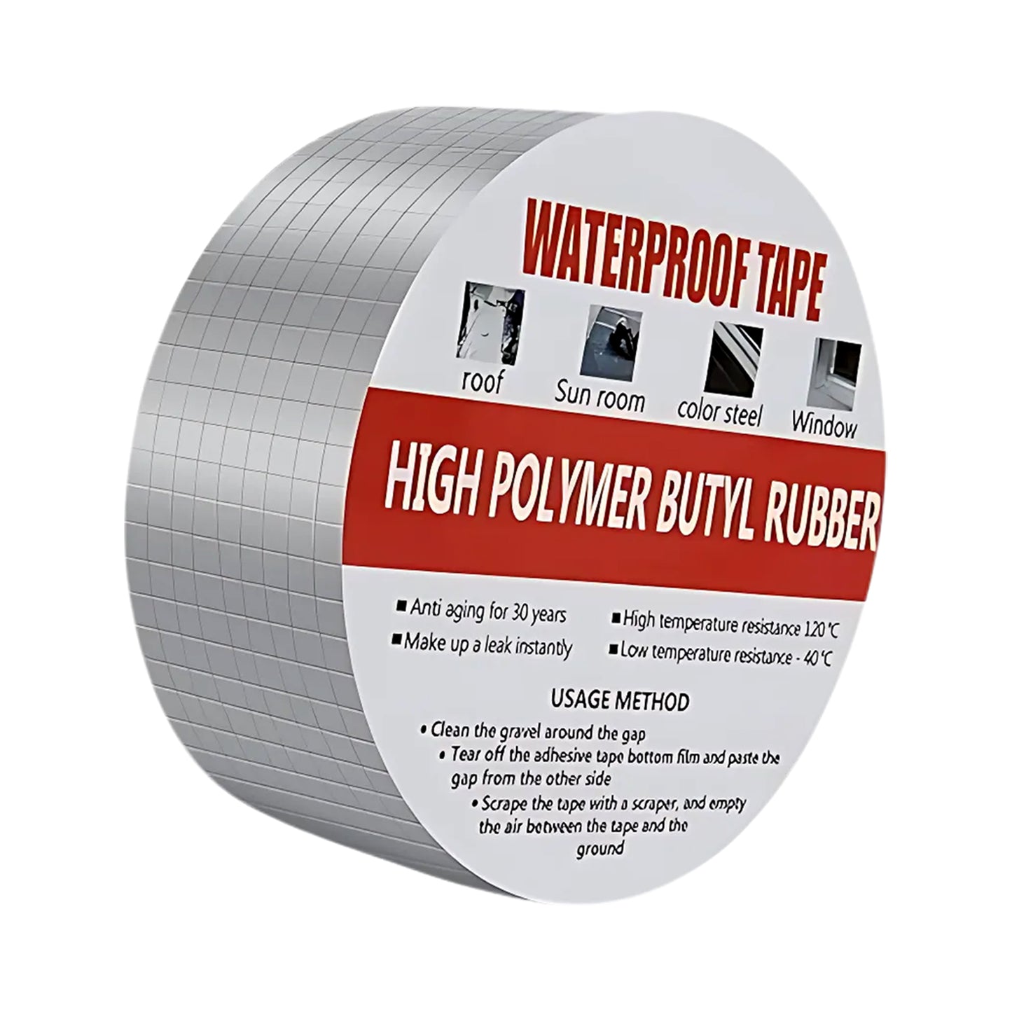 Wukusy B-grade high polymer butyl rubber waterproof tape, 50mm wide, used for sealing and home improvement repairs.