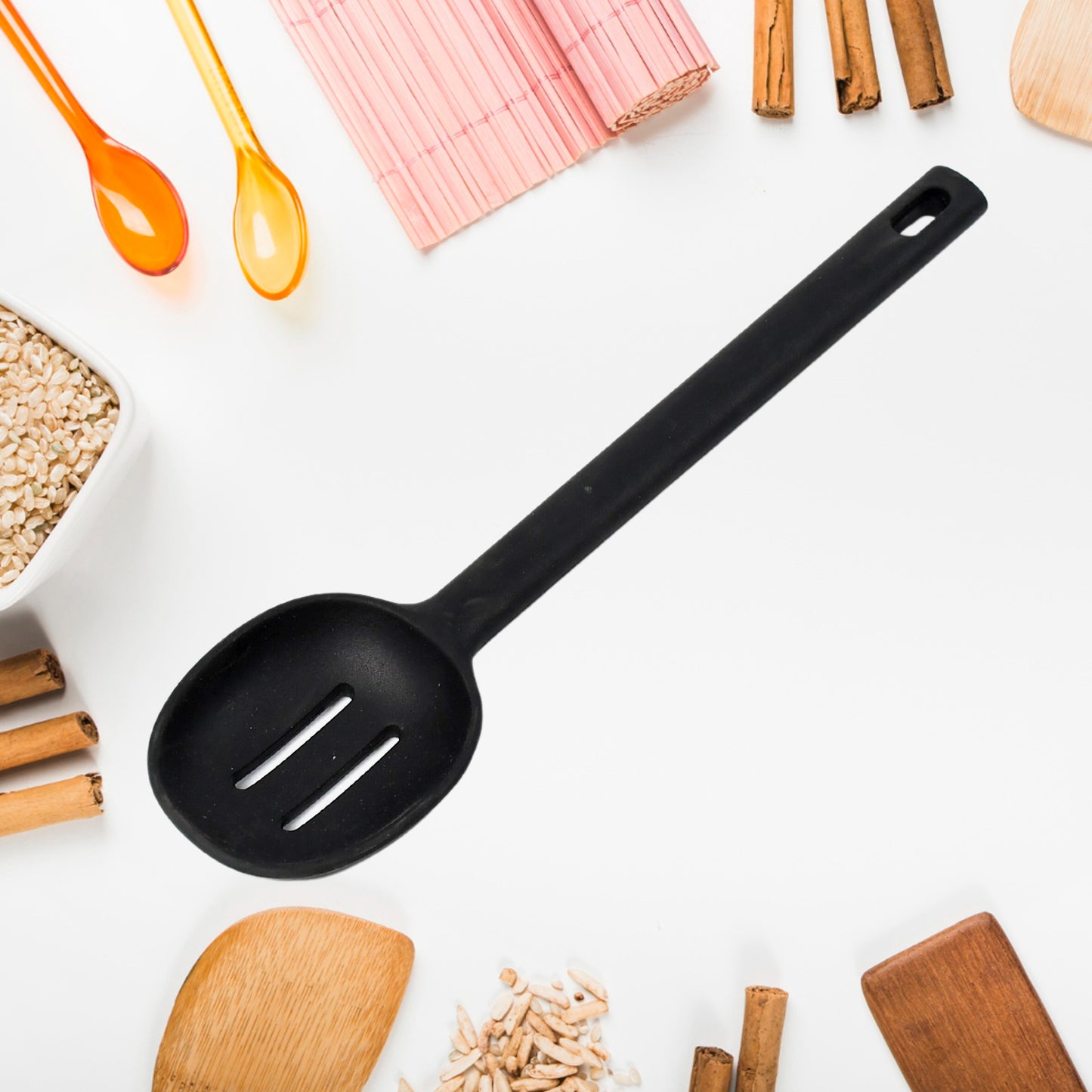 Wukusy 5377 silicon non-stick heat-resistant kitchen spoon, premium kitchen tool for cooking and stirring.