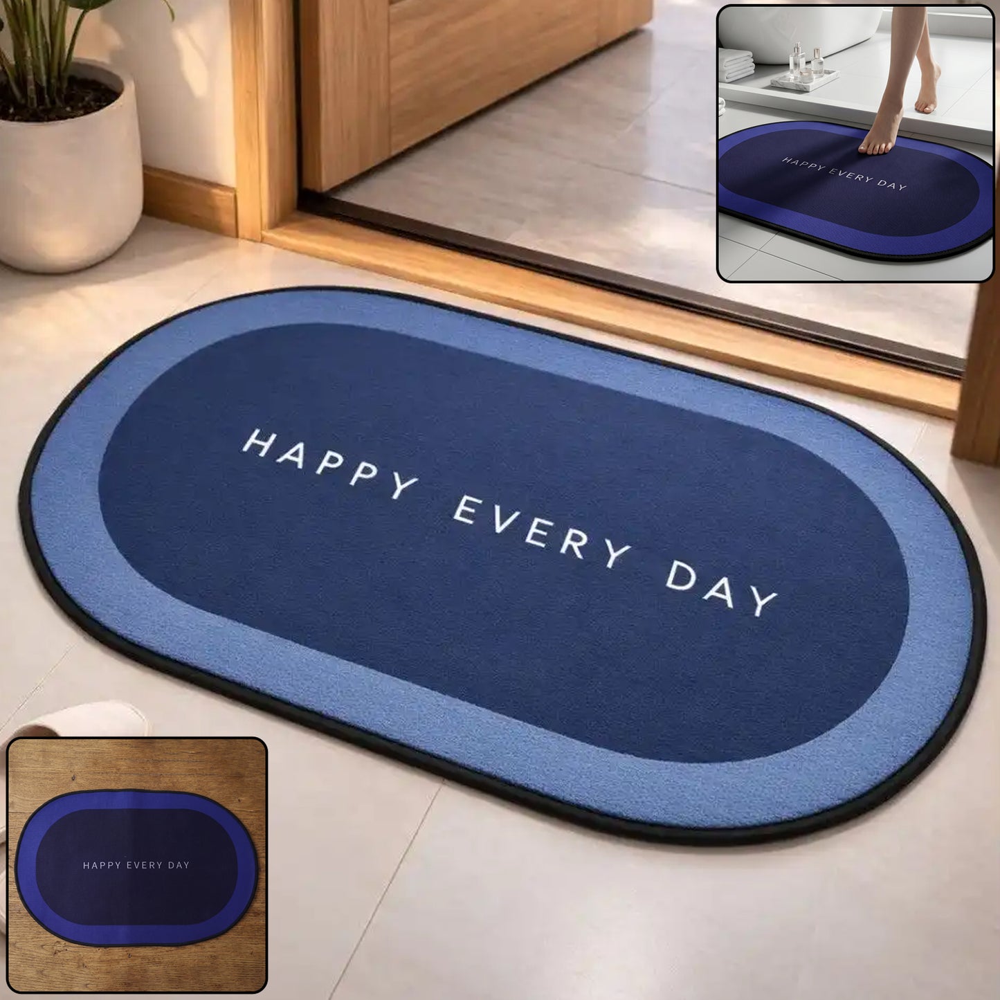 Wukusy bathroom floor mat with oval design, fast absorption, and slip-resistant surface for safety and comfort.