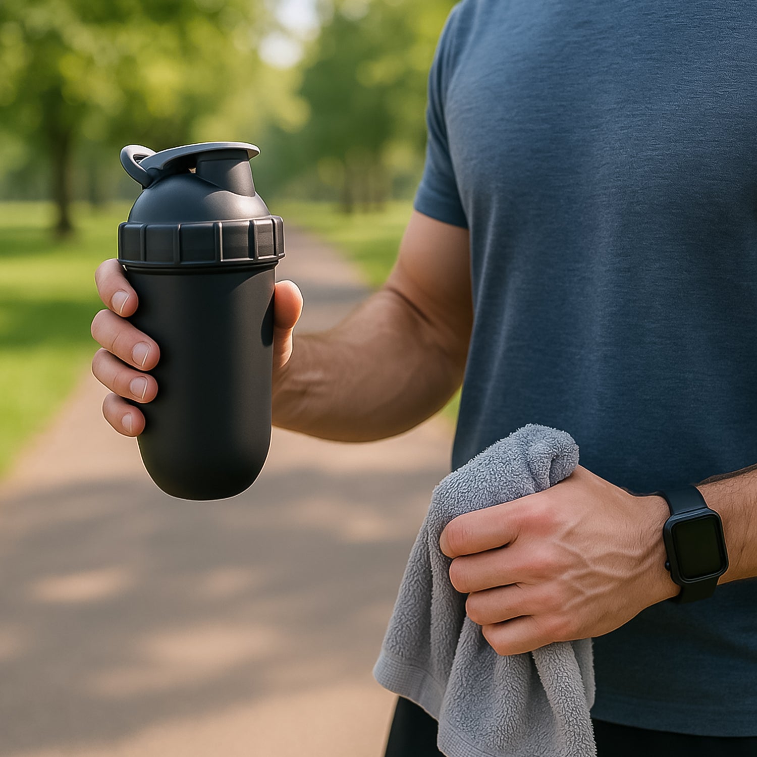 Wukusy Liger Gym Shaker Bottle in black, 800ml travel size with secure lid and mixing ball for protein shakes and drinks