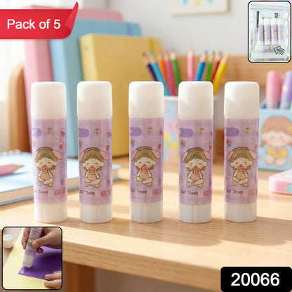 Wukusy cartoon-themed solid glue stick pack of 5, colorful adhesive sticks for arts and crafts projects.