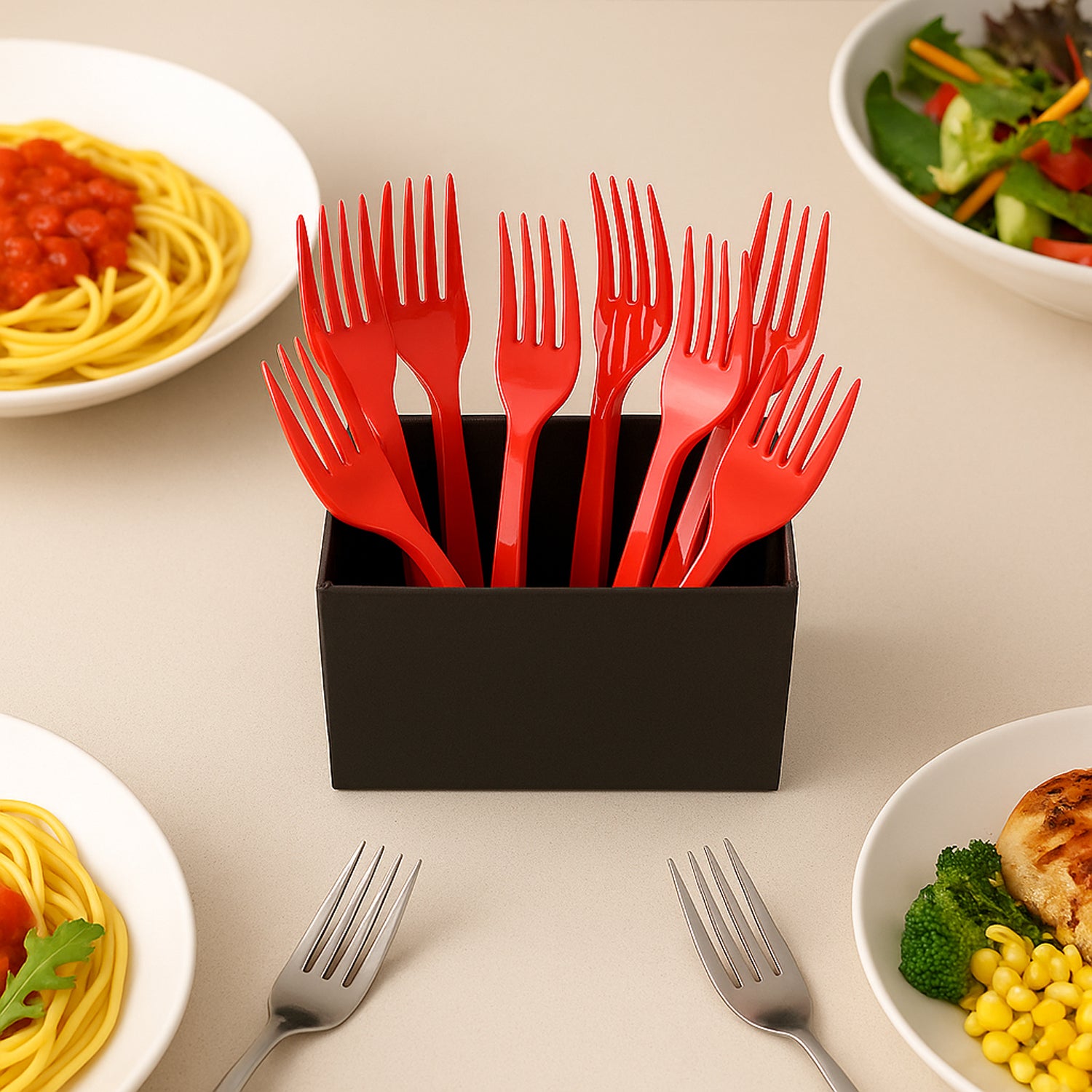 Wukusy premium disposable plastic fork, single clear utensil for home and kitchen use, lightweight and convenient for dining.