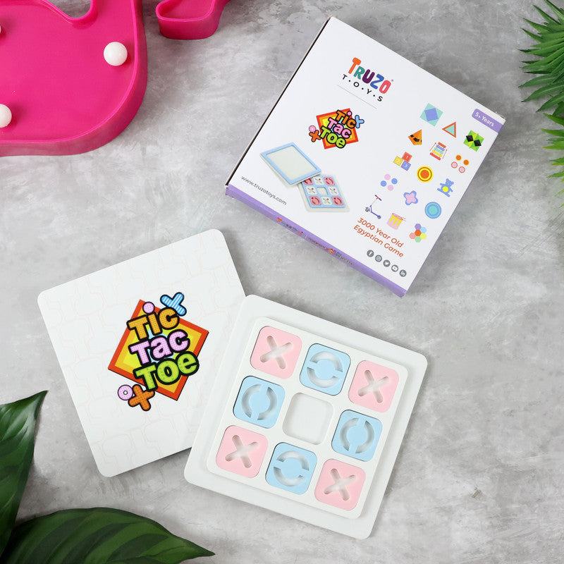 Wukusy Tic Tac Toe classic strategy board game set for kids with X and O game pieces on a wooden board.