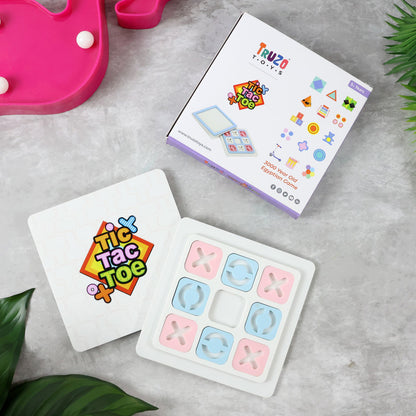 Wukusy Tic Tac Toe classic strategy board game set for kids with X and O game pieces on a wooden board.