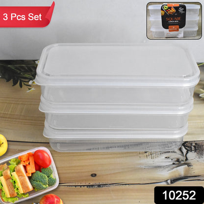 Wukusy plastic square lunch box set with three kitchen containers for storing meals and snacks, featuring secure lids and durable design.
