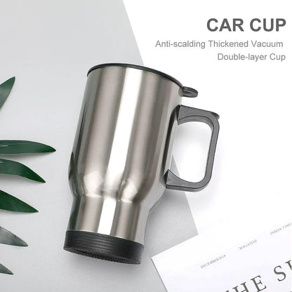 Wukusy stainless steel vacuum insulated glass coffee cup with lid and handle, showing a sleek design and double-wall construction