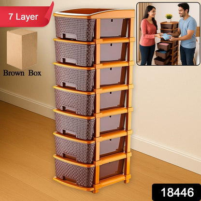 Wukusy 7-layer plastic office storage drawer organizer with multiple compartments for organizing supplies and documents.