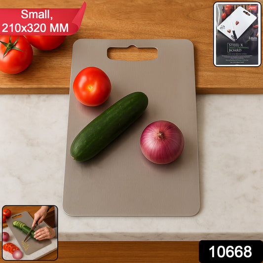 Wukusy Apex stainless steel small chopping and cutting board, 210x320mm, ideal for kitchen prep and food chopping.