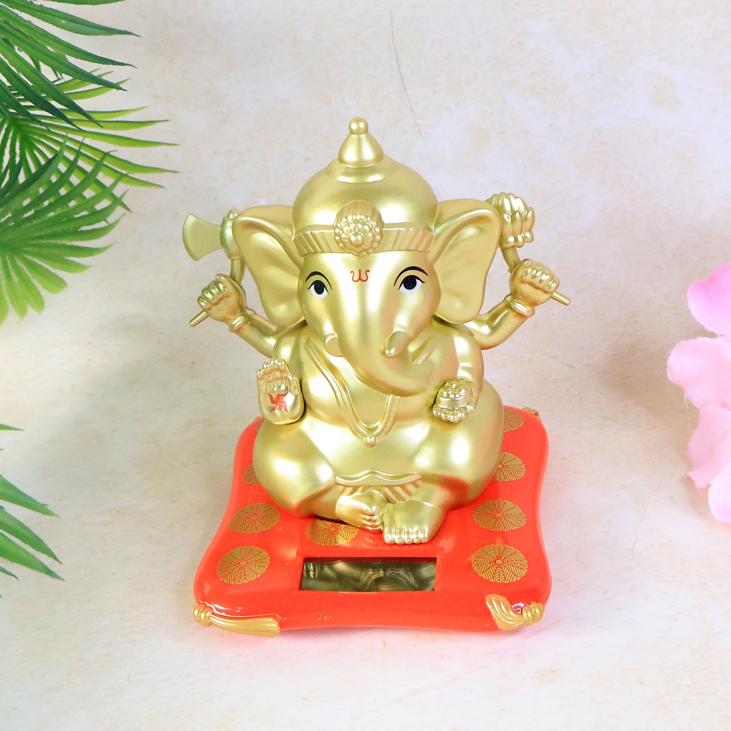 Decorative large Lord Ganesha idol with solar-powered base, ideal for home decor, by Wukusy, showcasing intricate design and vibrant details.