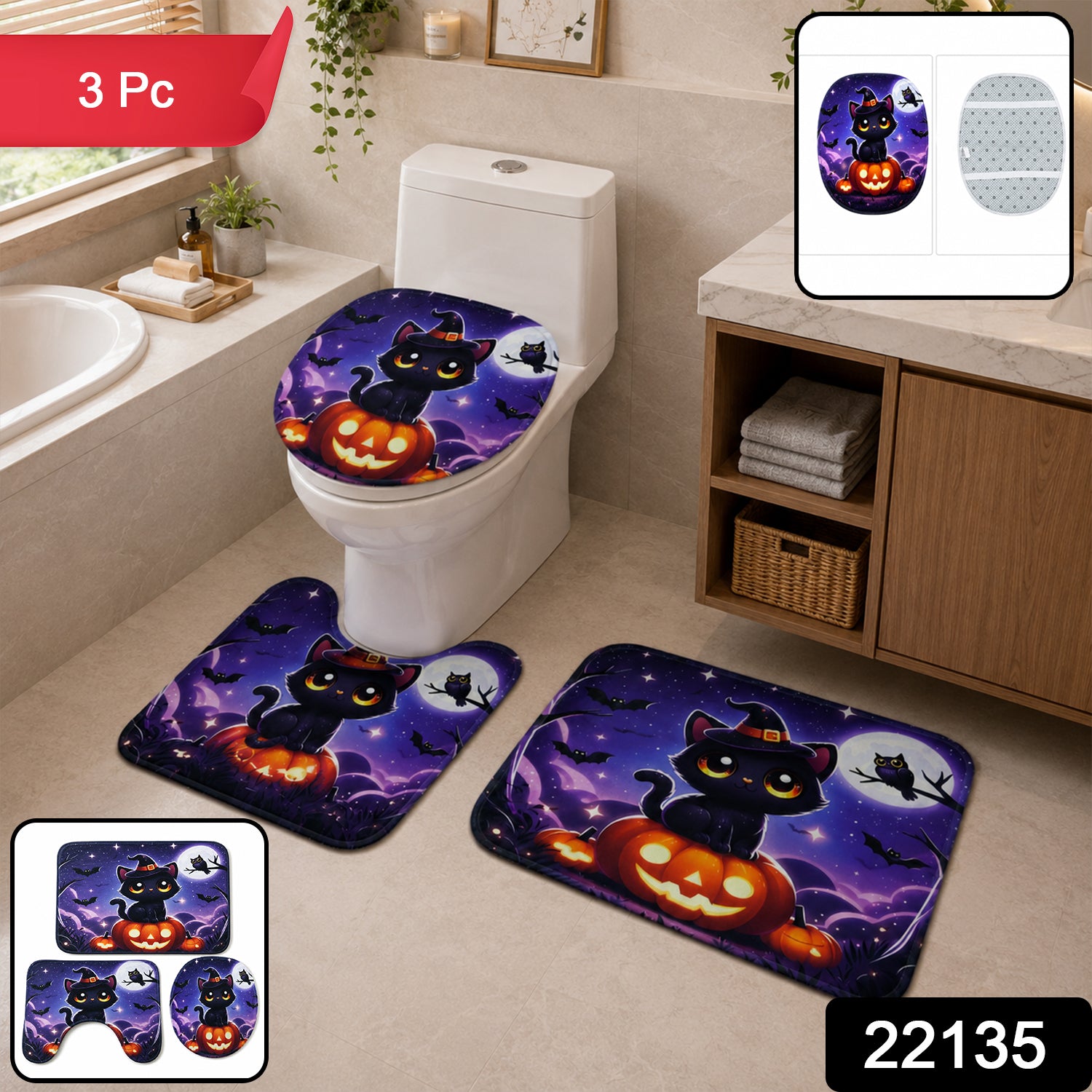 Wukusy 3-in-1 bathroom mat set with soft, absorbent, anti-slip bath rugs in three sizes for safe, comfortable bathroom use