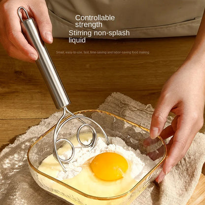 Wukusy stainless steel dough whisk for baking, with a sturdy handle and multiple wire loops for mixing bread, cake, and pastry dough.