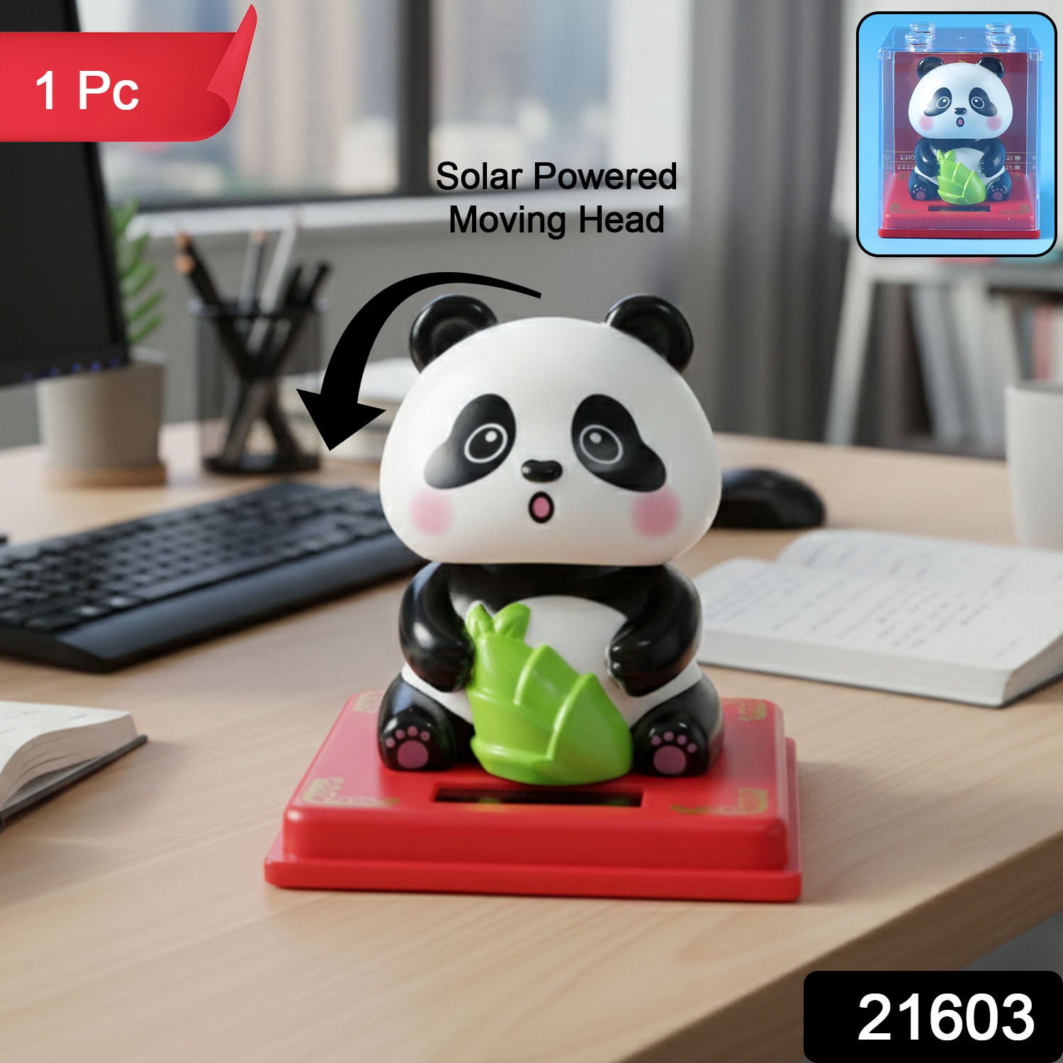 Wukusy solar powered moving head panda showpiece with dynamic lights and playful panda design, perfect for festive decorations