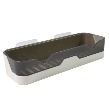 Wall-mounted adhesive bathroom shower caddy shelf by Wukusy, plastic, with multiple compartments for organizing shower essentials.
