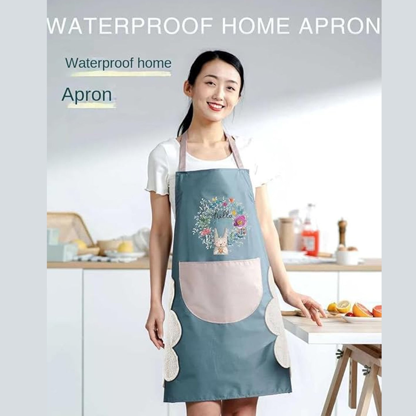 Wukusy multipurpose kitchen cooking apron with front pocket, durable fabric, adjustable neck strap, ideal for chefs and home cooks