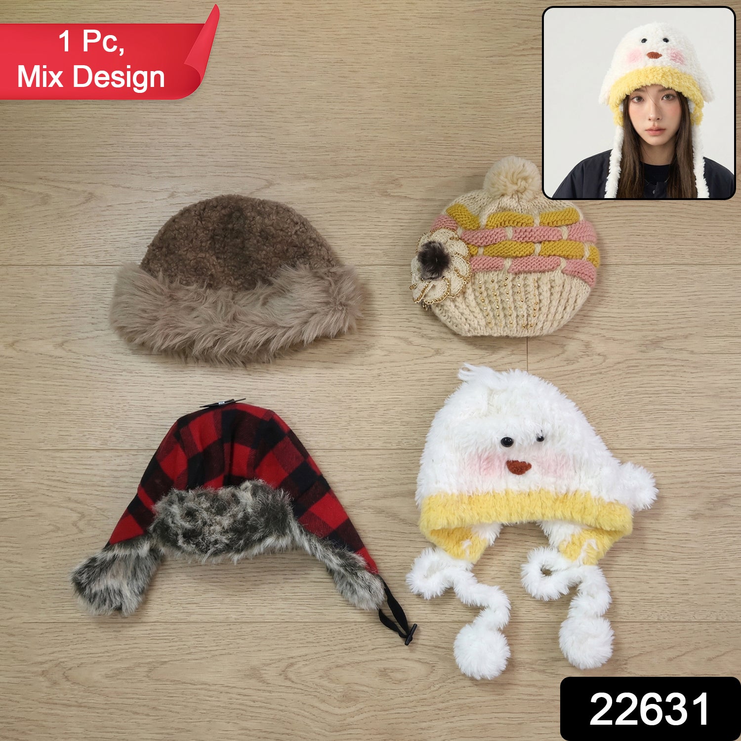 Wukusy winter warm woolen cap and lightweight summer fashion cap, shown in random mixed designs, suitable for cold and warm weather.