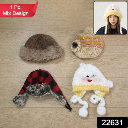 Wukusy winter warm woolen cap and lightweight summer fashion cap, shown in random mixed designs, suitable for cold and warm weather.