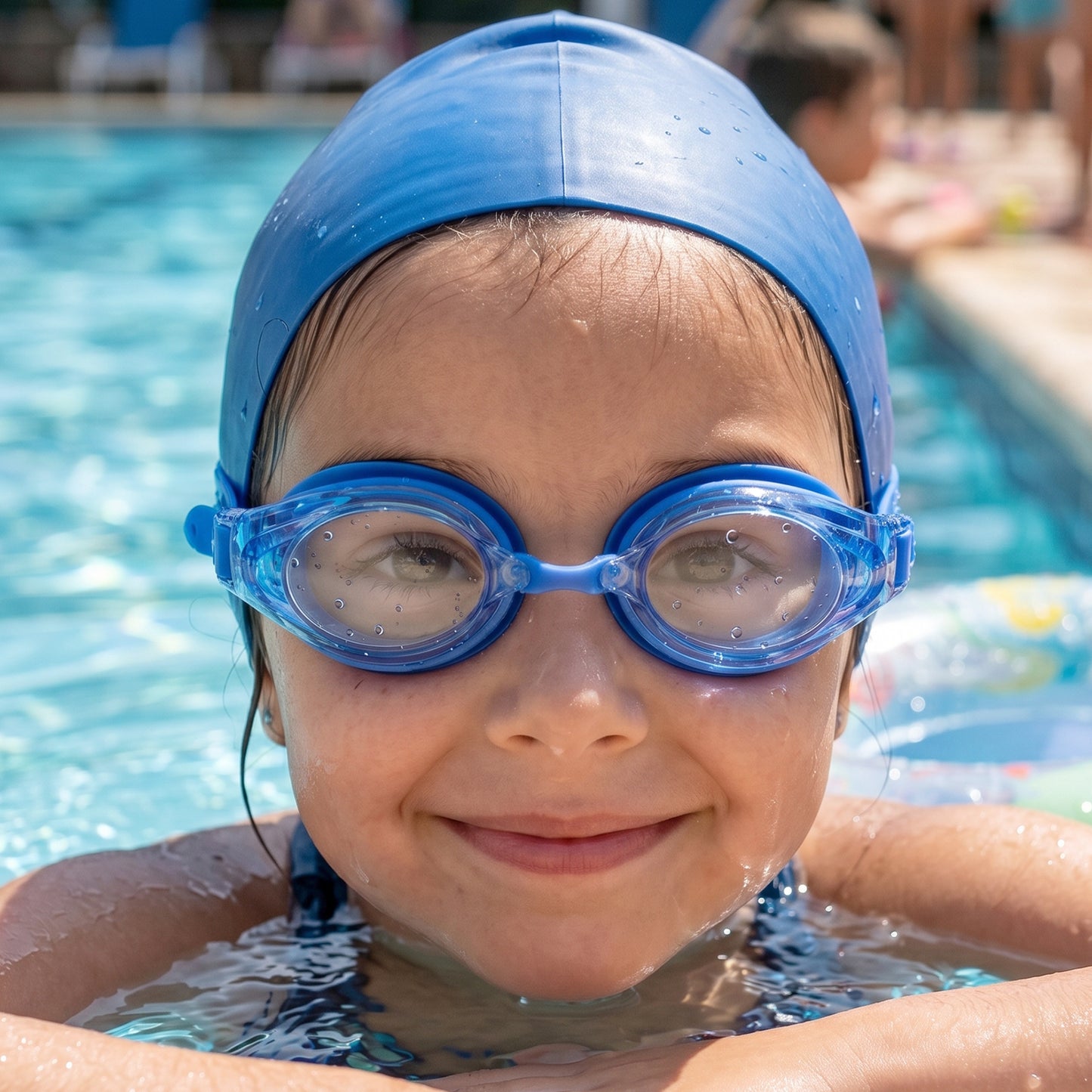 Kids professional swimming goggles by Wukusy with anti-fog lenses, adjustable strap, and clear viewing for safe swimming.