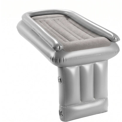 Wukusy inflatable travel air bed mattress for car back seat, designed for kids and babies, shown inflated on vehicle seat in image.