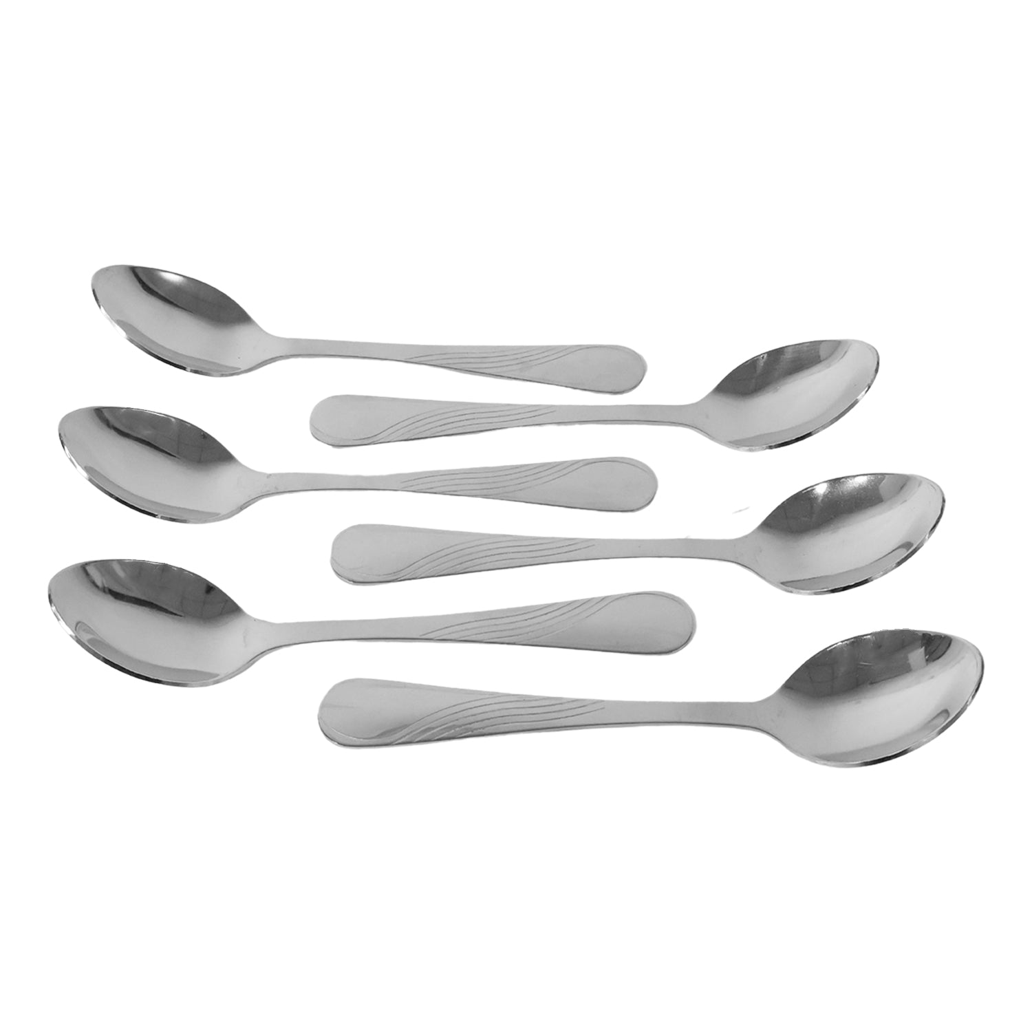 Set of six Supermom Diamond stainless steel dining spoons by Wukusy, showcasing shiny, durable kitchen utensils for everyday use.