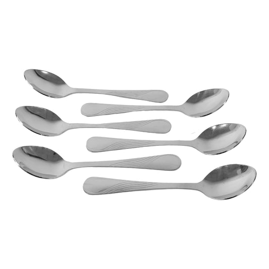 Set of six Supermom Diamond stainless steel dining spoons by Wukusy, showcasing shiny, durable kitchen utensils for everyday use.