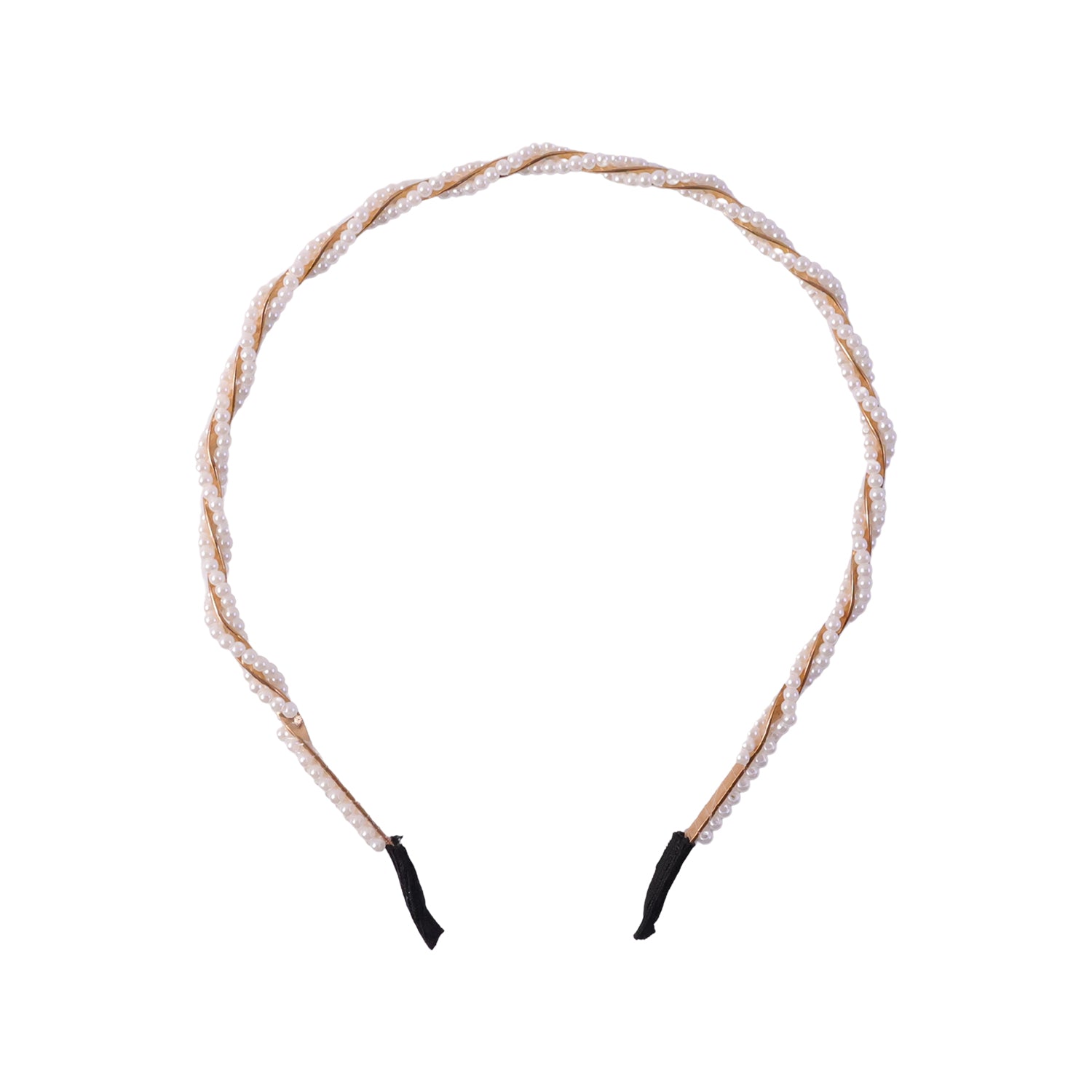 Elegant pearl design hairband by Wukusy featuring a delicate string of pearls on a sleek hair accessory.