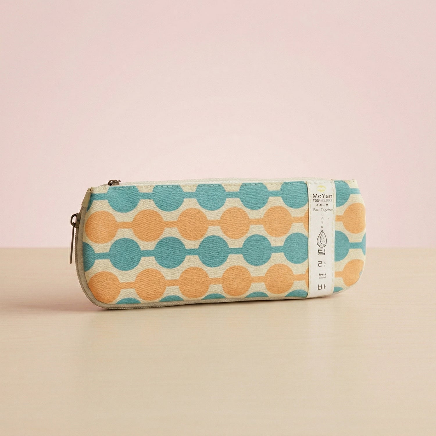Wukusy stylish multi-color geometric printed pencil pouch with multiple compartments for stationery storage.
