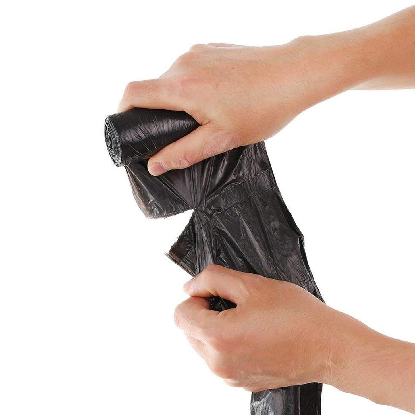 Black garbage bag by Wukusy, 45x50cm dustbin or trash bag, shown filled and ready for use in waste disposal.