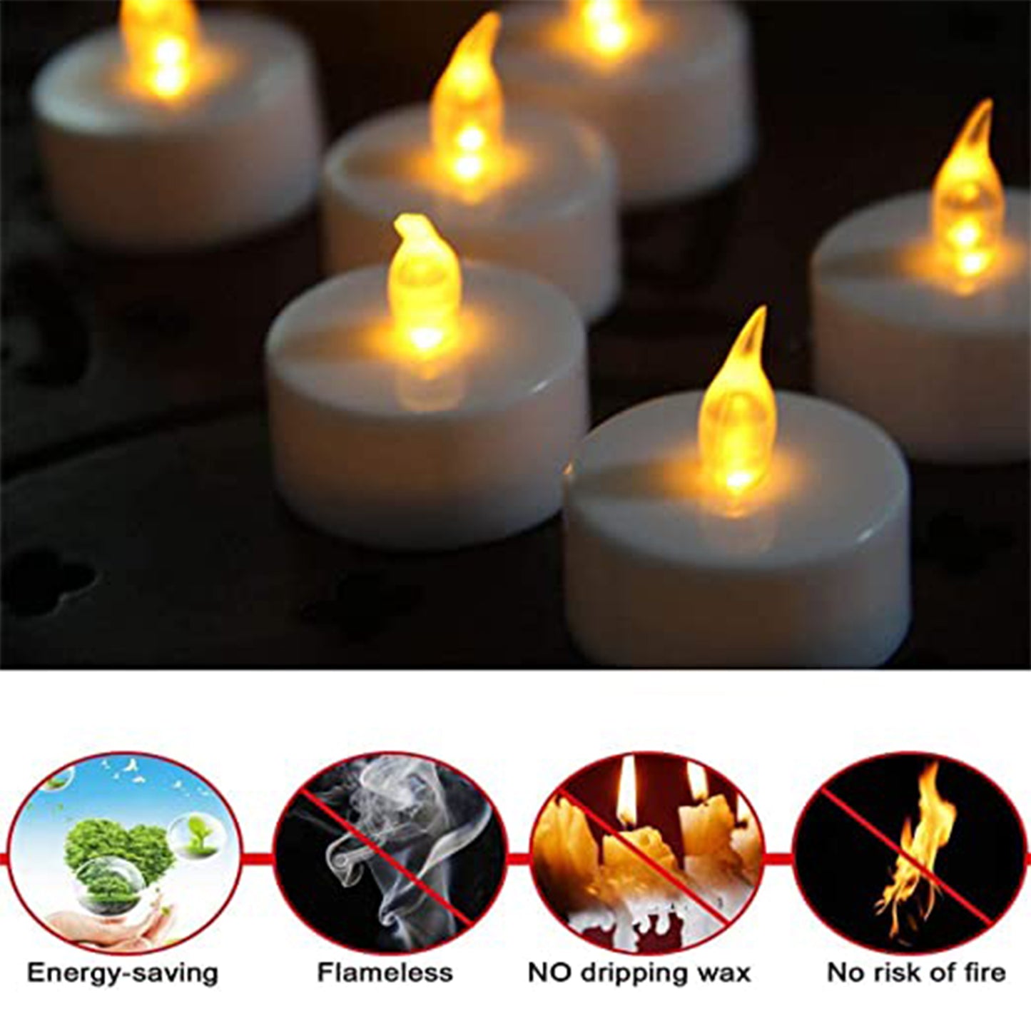 Wukusy set of 8 flameless floating candles with transparent box, battery-operated tea lights for wedding and home decor.