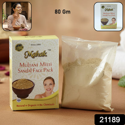 Herbal Multani Mitti and Sandal face pack in an 80g jar, natural skincare product by Wukusy for glowing skin.