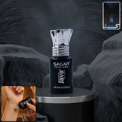 Wukusy Sagar Java Roll-on Attar perfume oil in 9.9 ml bottle, alcohol-free fragrance for men and women, with a sleek roll-on design.