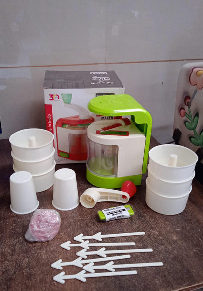 Wukusy Ritu Multi-function Spiral Potato Twister snack maker machine with stainless steel components on a kitchen countertop.