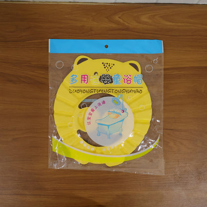 Wukusy cute cartoon baby shower cap shampoo bath hat, waterproof silicone design, with colorful cartoon pattern for infants.