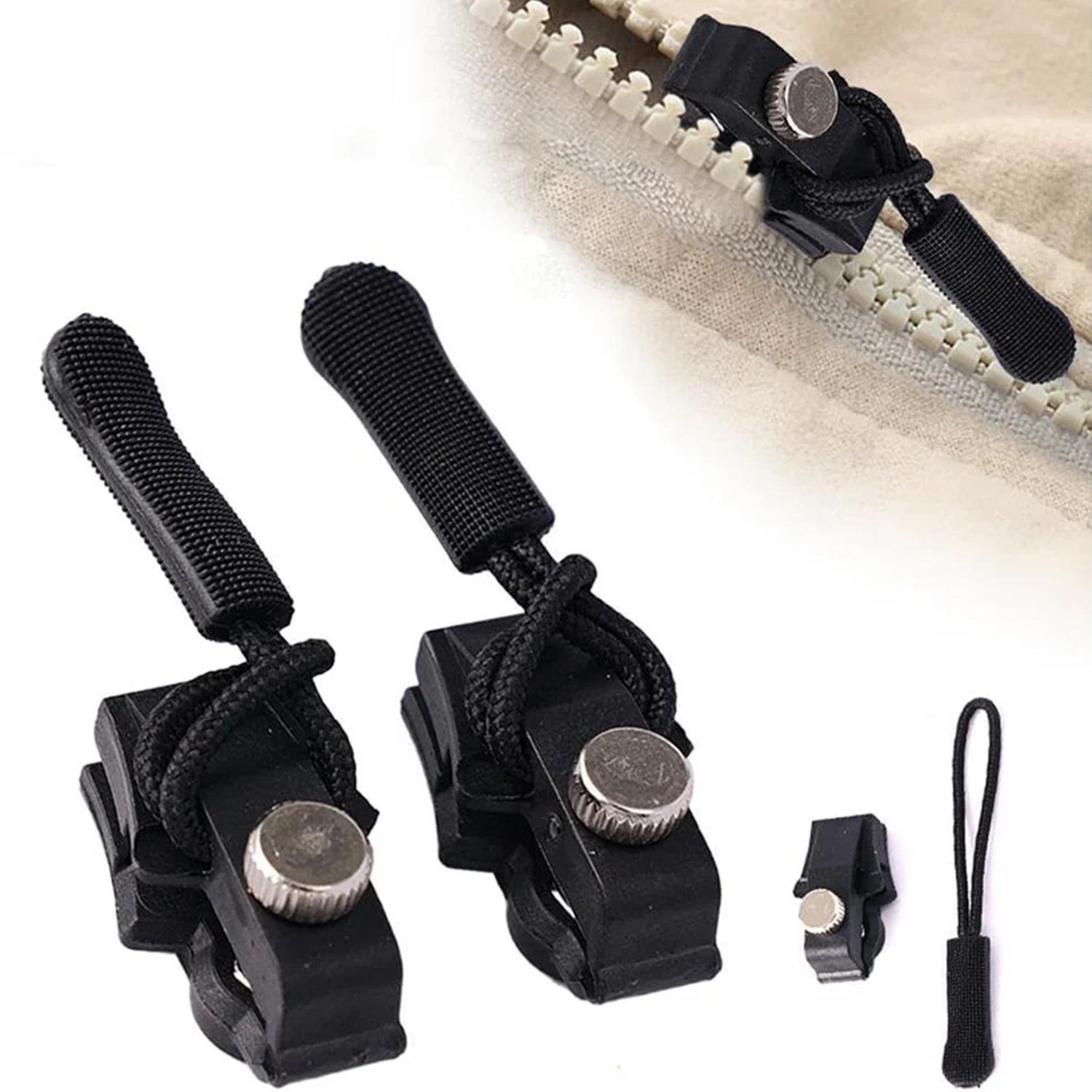 Four large portable universal detachable zipper sliders from Wukusy, ideal for home improvement projects.